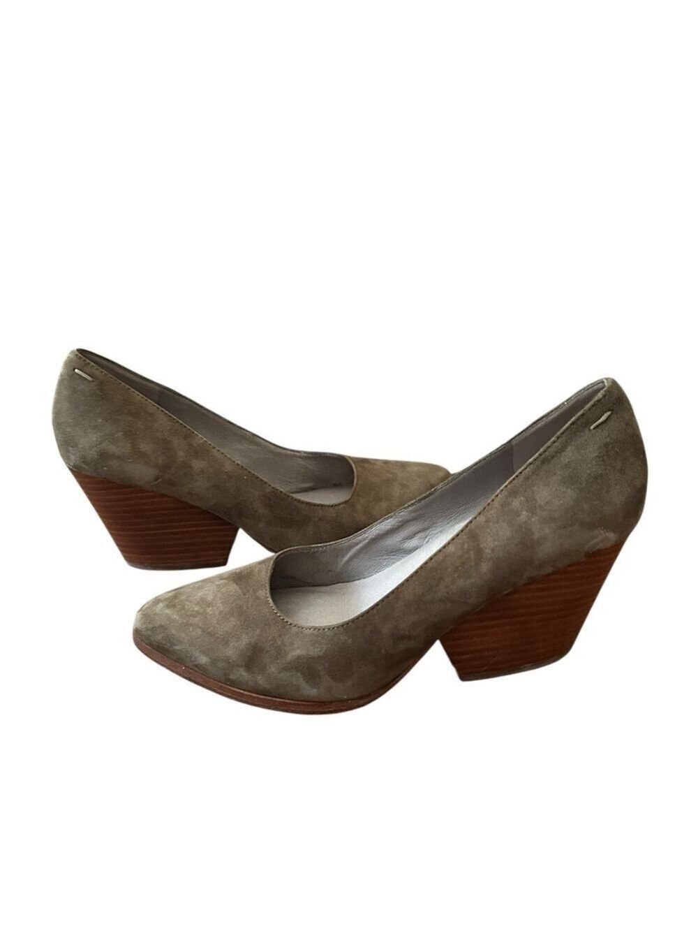 Eileen Fisher Hawk Suede Wedge Pump Almond Toe Olive Green Size 8 Work Office